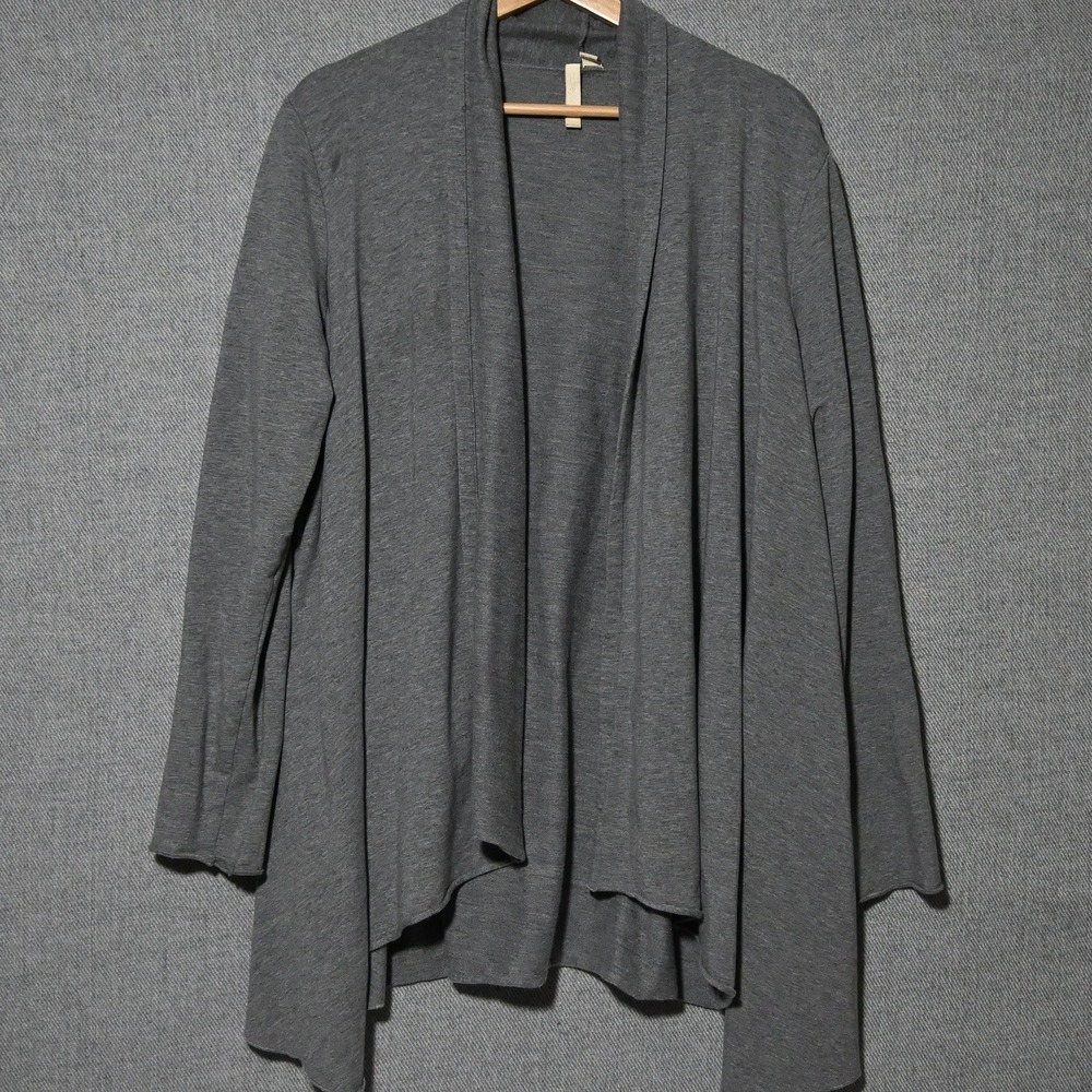 Pure Jill Cardigan Womens Large Open Front Pima Cotton Modal Stretch Grey L